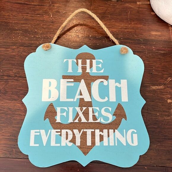 Decorative sign “the beach fixes everything” hanging wood sign coastal flavor - Picture 1 of 1